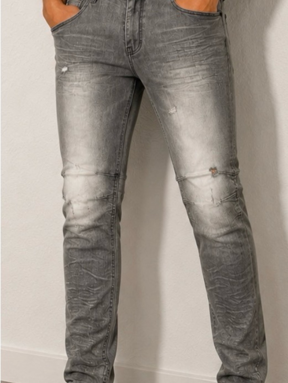 Smoke Rise Gray Distressed Skinny Jeans Men’s Size 36x32 Moto Denim
